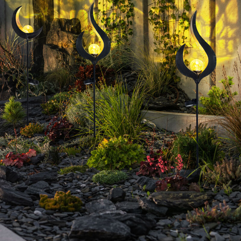 foto del prodotto led decorazione giardino luci solari plug in luci decorazione luce esterna, fiamma design mezza luna, ip44, trasparente color bronzo, set di 3