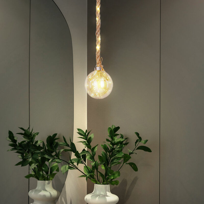 foto del prodotto led deko lampada a sospensione lampada a sospensione plafoniera lampada da soggiorno corda di canapa vetro ambra, 2 watt 18 lm 2500 k bianco caldo, h