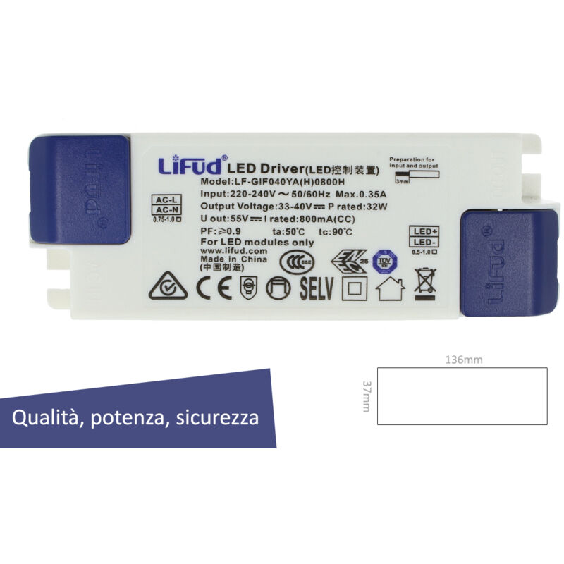 foto del prodotto led driver cc 800ma 30v-40vdc 32w alimentatore corrente costante per pannello led modulare