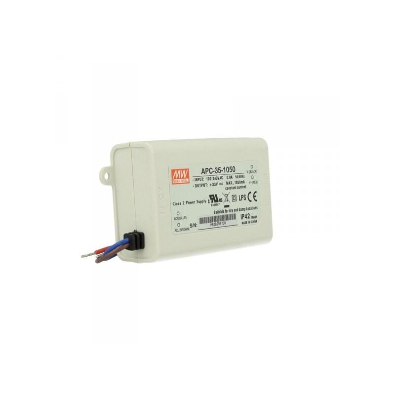 foto del prodotto led driver cc mw mean well apc 35 1050 trasformatore 1050ma 11v 33v dc 35w corrente costante ip42