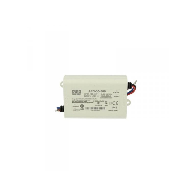 foto del prodotto led driver cc mw mean well apc 35 500 trasformatore 500ma 25v 70v dc 35w corrente costante ip42