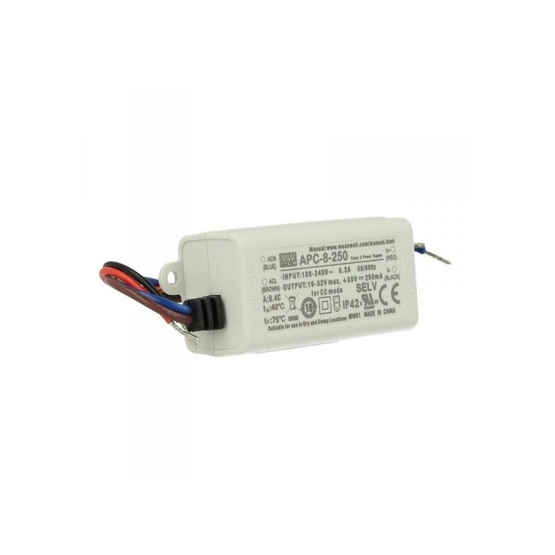 foto del prodotto led driver cc mw mean well apc 8 250 trasformatore 250ma 16v 32v dc 8w corrente costante ip42