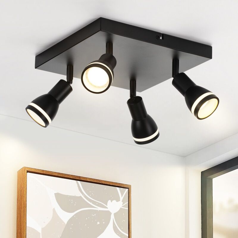 foto del prodotto led faretto da soffitto 4 lampadine modelli quadrati con 4 teste faretti da soffitto neri gu10 faretto da parete orientabile interno in metallo,
