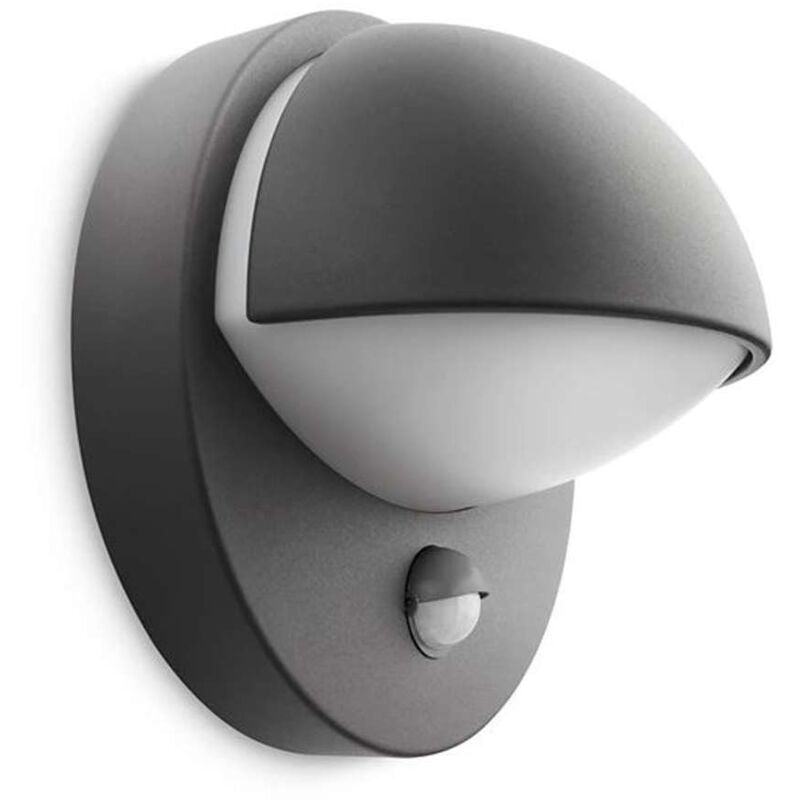 foto del prodotto led june, lampada a parete, per esterni, attacco e27, con sensore di movimento, lampadina inclusa, ip44, antracite - philips