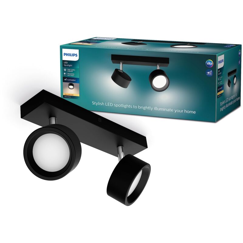 foto del prodotto led lampada a faretto bracia, luce calda, 5.5w, 2 punti luce, orientabile, nero - philips