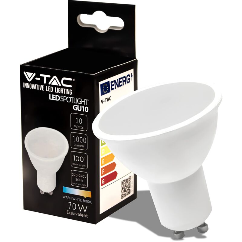 foto del prodotto led lampada samsung chip gu10 10w milky cover plastica 3000k luce calda