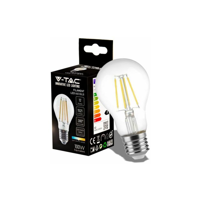 foto del prodotto led lampadina 12w filamento e27 a60 clear cover 4000k luce naturale