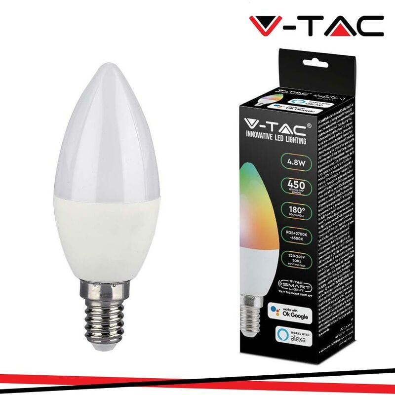 foto del prodotto led lampadina 4.5w e14 candela smart rgb ww cw amazon alexa google home compatible white