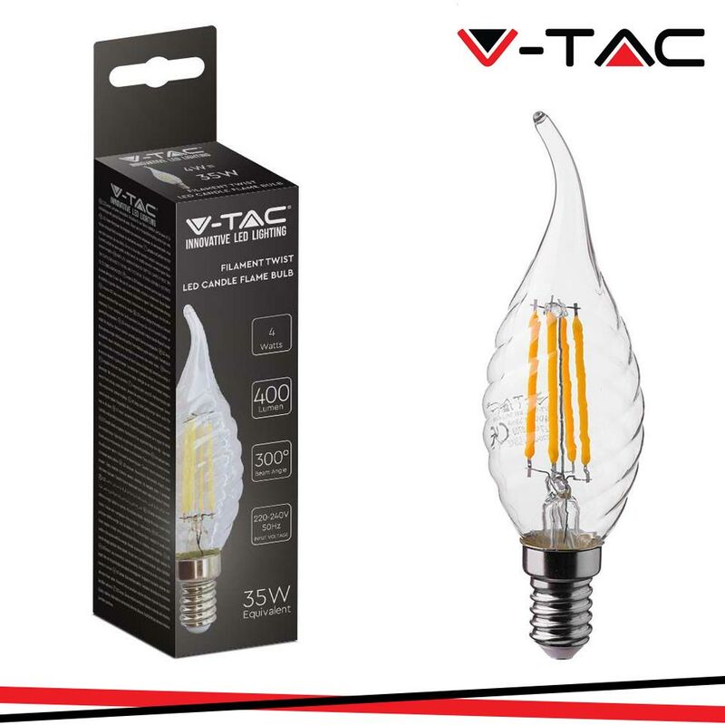 foto del prodotto led lampadina 4w filamento e14 twist candela tail 6500k luce fredda