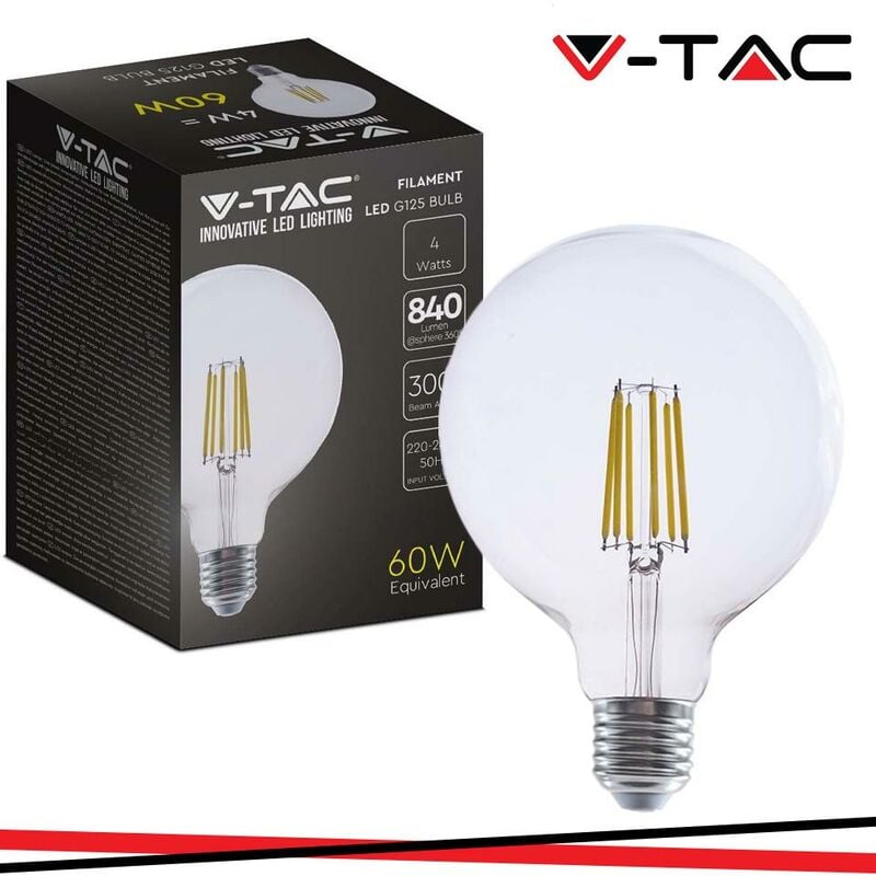 foto del prodotto led lampadina 4w filamento e27 g125 clear cover 3000k luce calda