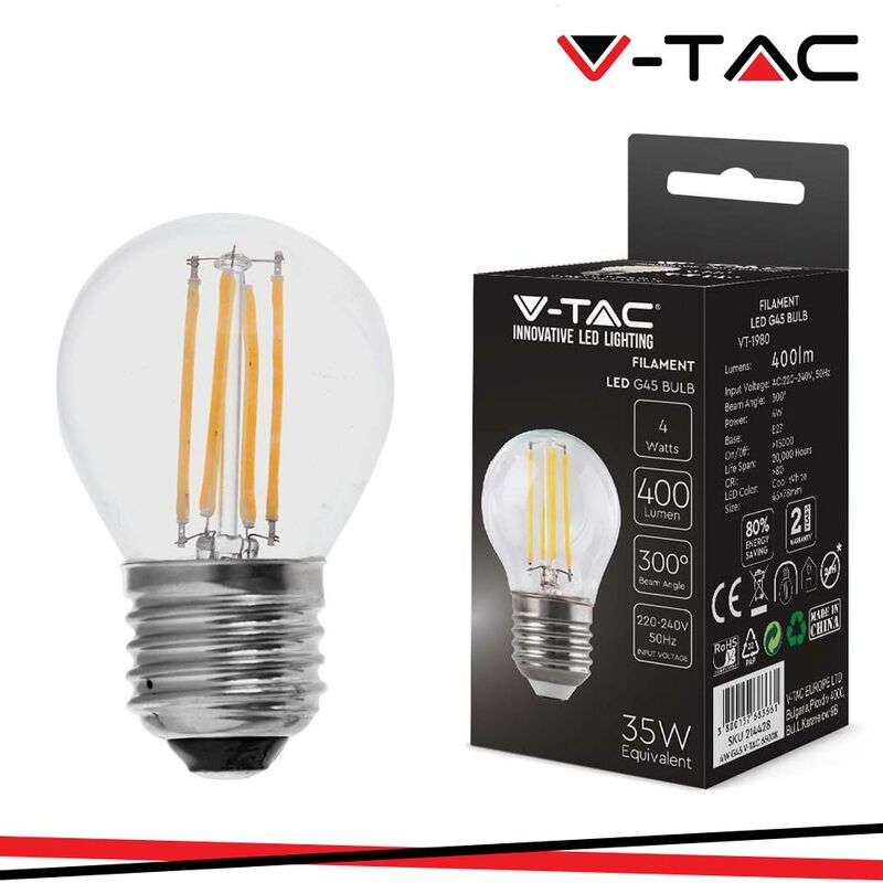 foto del prodotto led lampadina 4w filamento e27 g45 6500k luce fredda