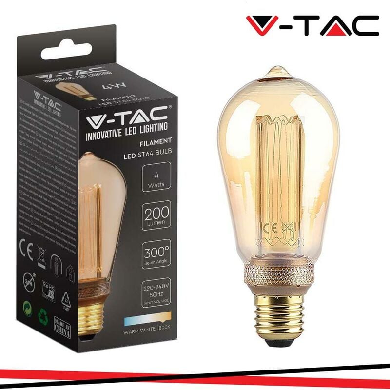 foto del prodotto led lampadina 4w filamento e27 st64 amber art 2200k luce calda