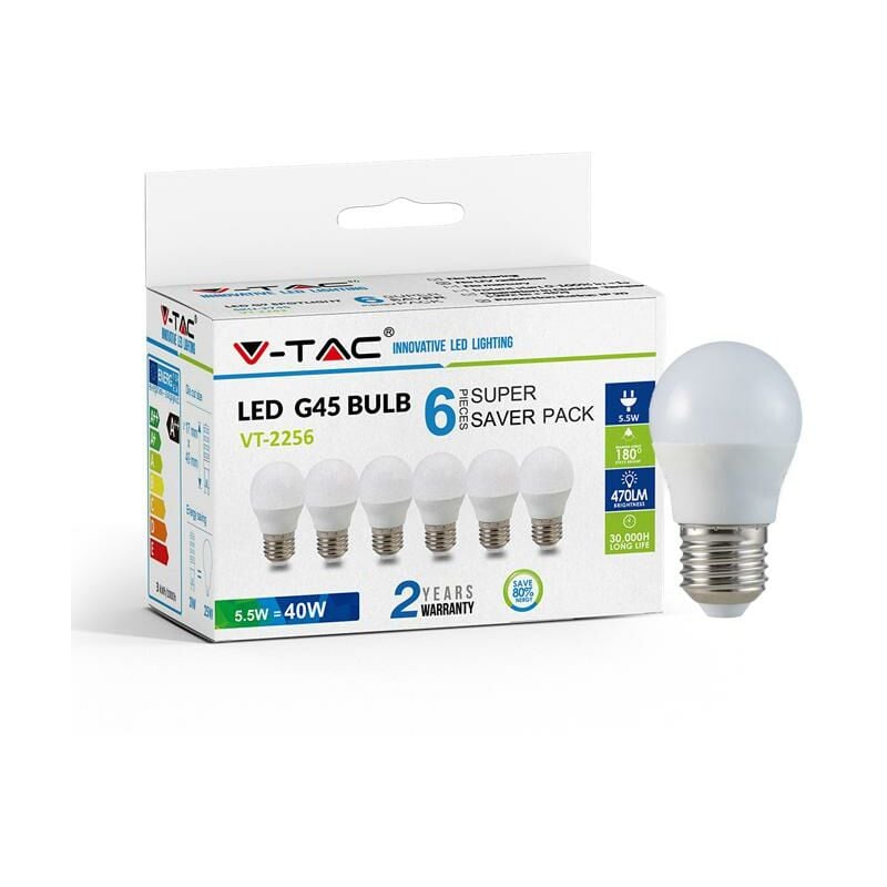 foto del prodotto led lampadina 5.5w e27 g45 6400k 6pcs pack luce fredda