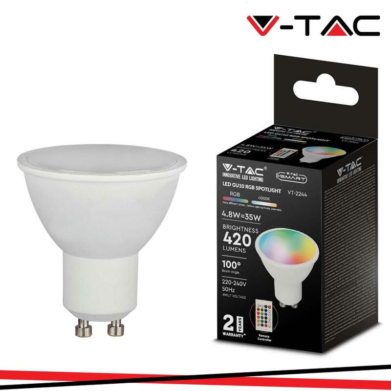 foto del prodotto led lampadina 5.5w gu10 plastica milky cover rgb 4000k luce naturale