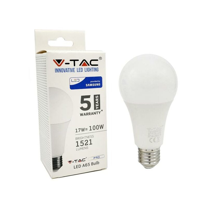 foto del prodotto led lampadina samsung chip 17w e27 a65 plastica bianco caldo 3000k luce calda
