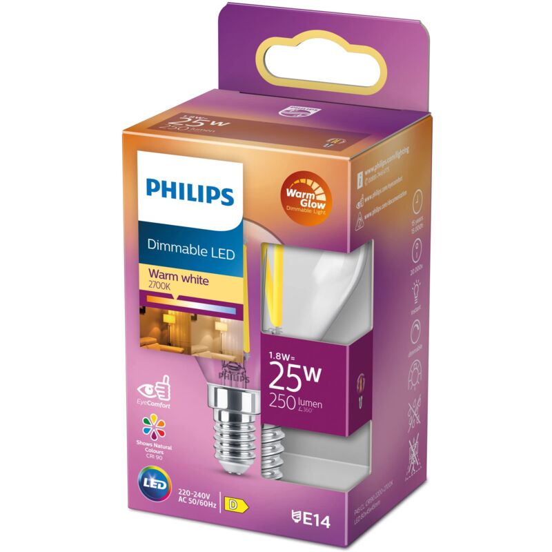 foto del prodotto led lampadina, sfera, filamento, warmglow, 3.4 40w, dimmerabile, e14, 1 pezzo philips