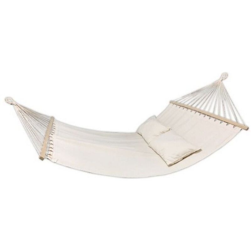 foto del prodotto led leds - amaca you and me blanco con telo in cotone e bastoni di sostegno in legno