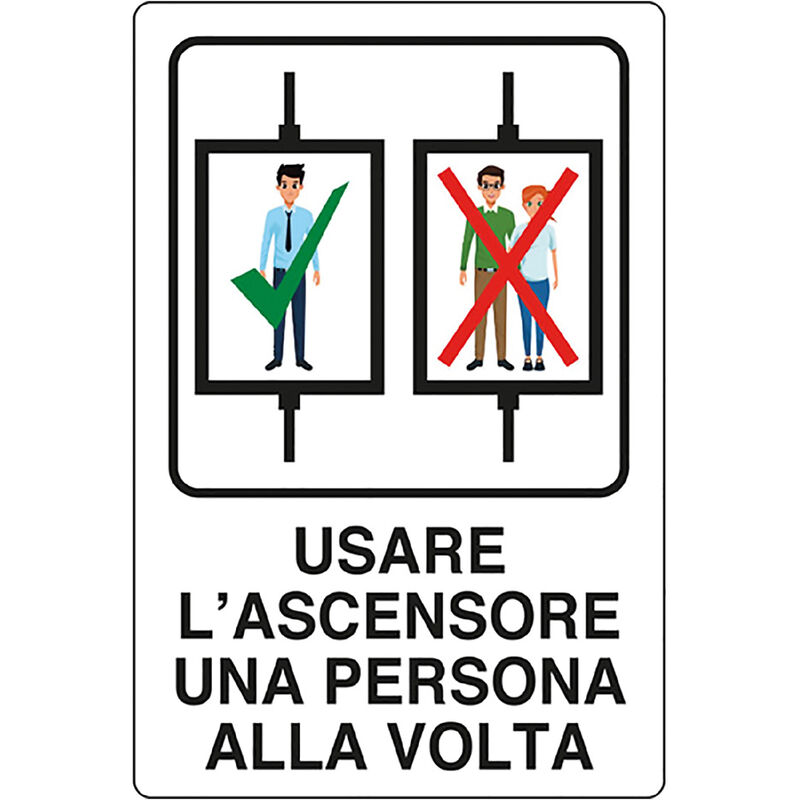 foto del prodotto led leds cartello usare ascensore 1 per volta cm 20 x 30 alluminio