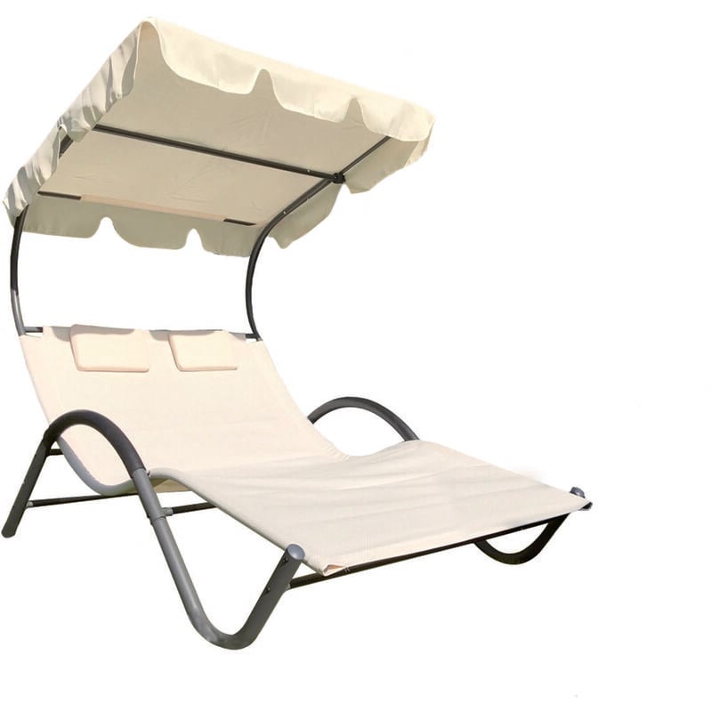 foto del prodotto led leds lettino prendisole 2 posti con tettuccio parasole giardino piscina relax