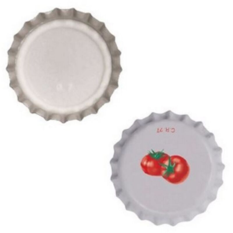foto del prodotto led leds tappi a corona in banda stagnata 26 mm colorazione pomodoro confezione da 100 pz per bottiglie adatti per bollitura tappo