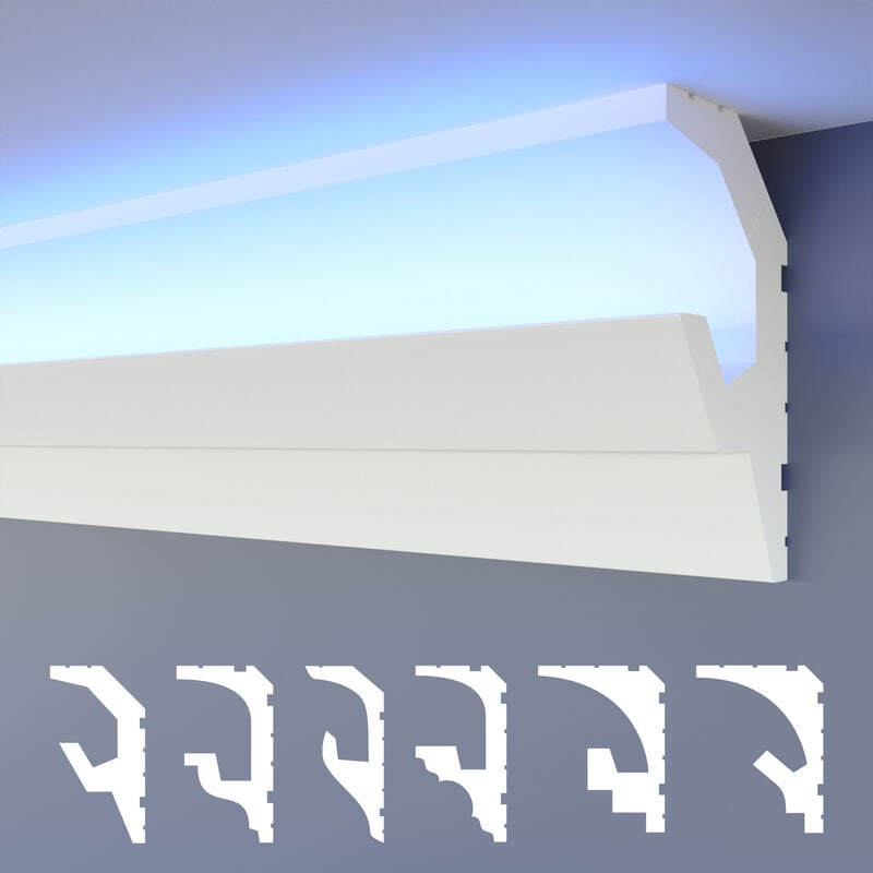 foto del prodotto led modanature per stucchi 2in1, soffitti a illuminazione indiretta xps polistirene 1.7 metri 1 leiste, hled 19 53x100 mm de heximo