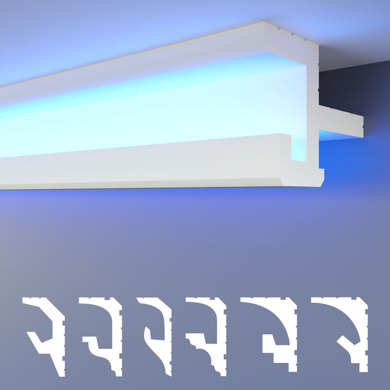 foto del prodotto led modanature per stucchi 2in1, soffitti a illuminazione indiretta xps polistirene 1.7 metri 1 leiste, hled 20 86x123 mm de heximo