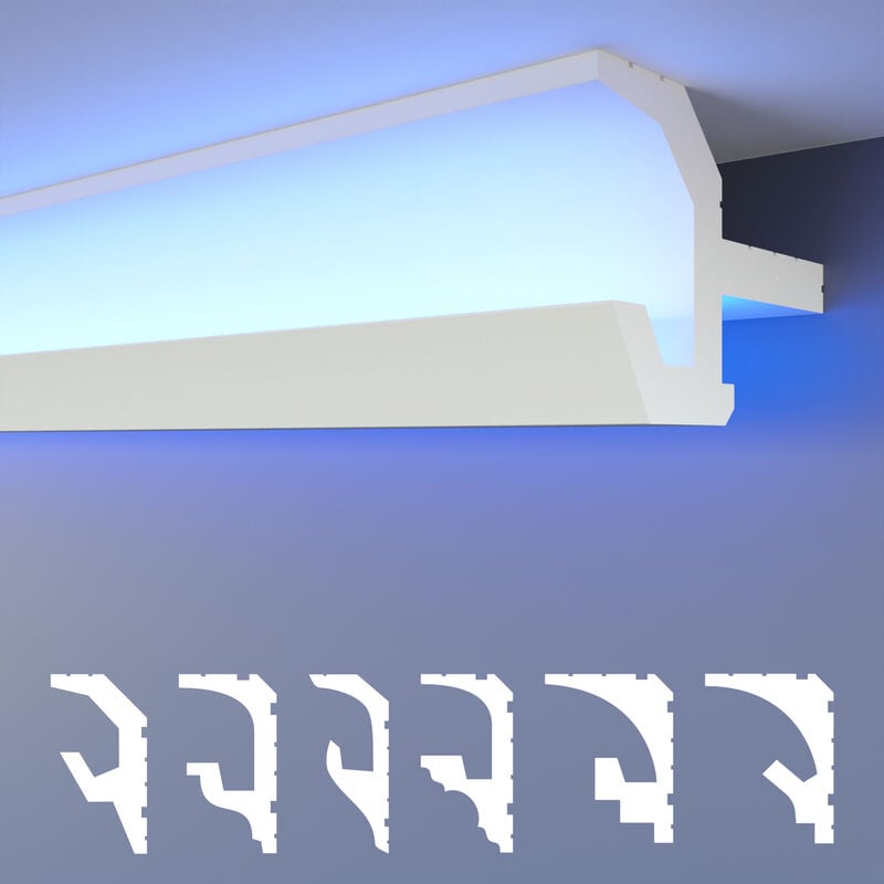 foto del prodotto led modanature per stucchi 2in1, soffitti a illuminazione indiretta xps polistirene 1.7 metri 1 leiste, hled 21 86x123 mm de heximo