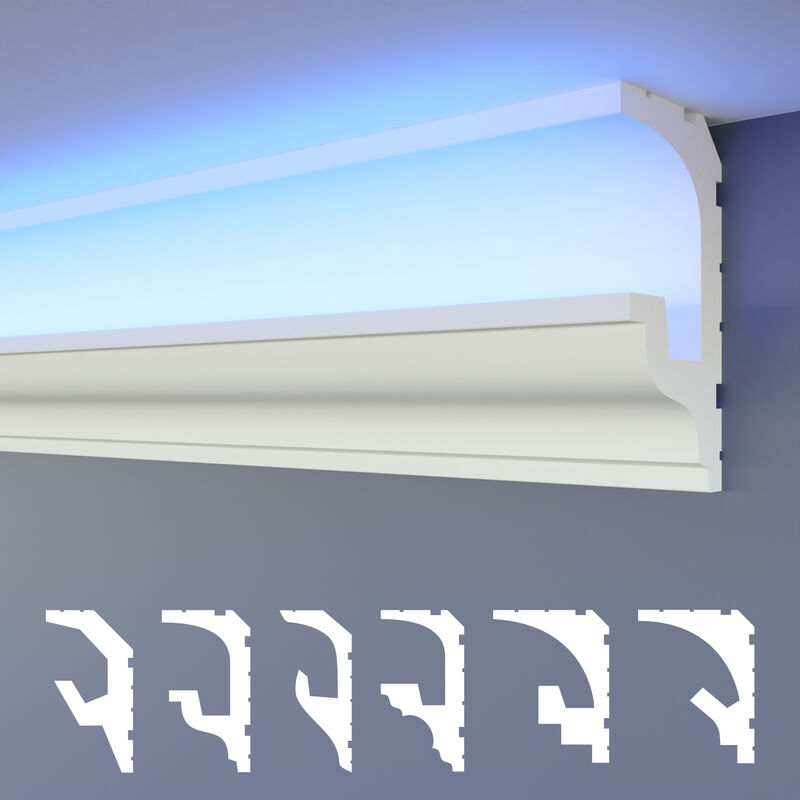 foto del prodotto led modanature per stucchi 2in1, soffitti a illuminazione indiretta xps polistirene 10.2 metri 6 leisten, hled 18 49x90 mm de heximo