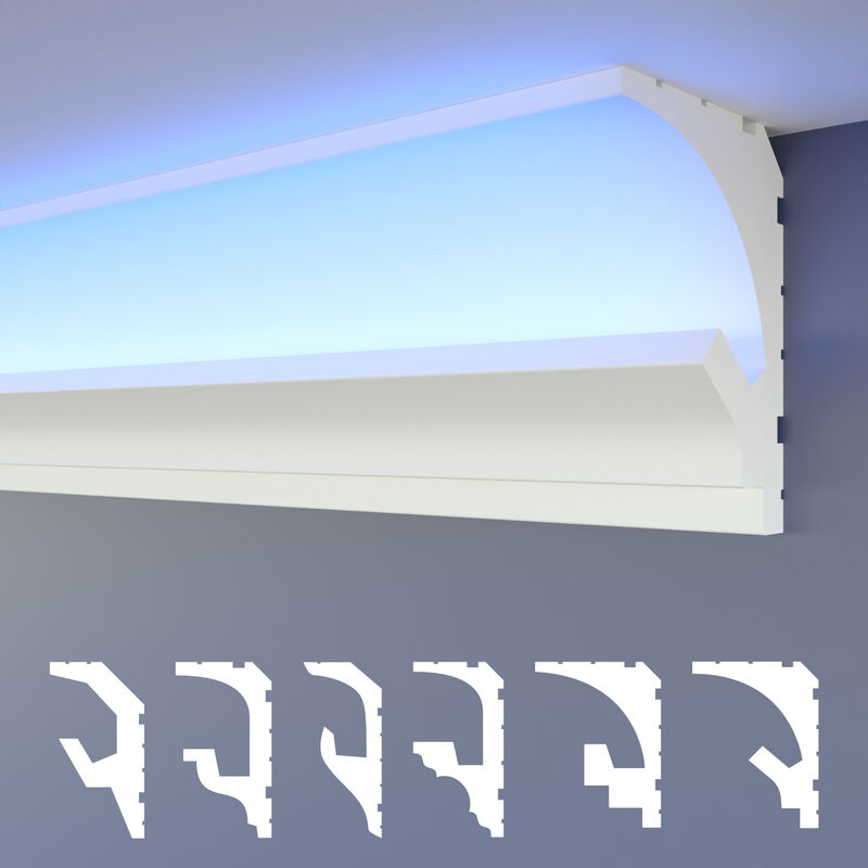 foto del prodotto led modanature per stucchi 2in1, soffitti a illuminazione indiretta xps polistirene hled 1 68x90 mm, 20.4 metri 12 leisten heximo