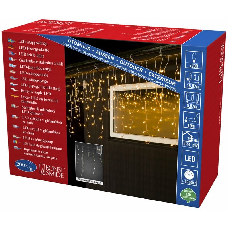 foto del prodotto led nevischio, 200 globes bianca calda, diodi, 24 v trasformatore esterno, cavo trasparente 3672 103 konstsmide