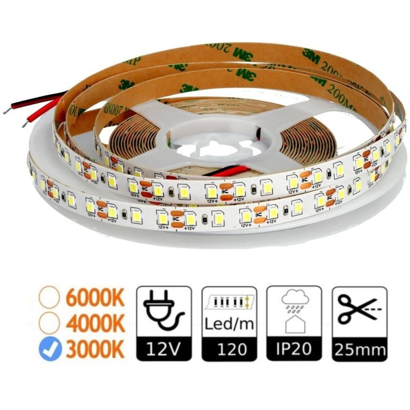 foto del prodotto led pira 12v 3000k 120 led metro interior ip20 smd2835 bobina 5 mts tira led 12v jandei