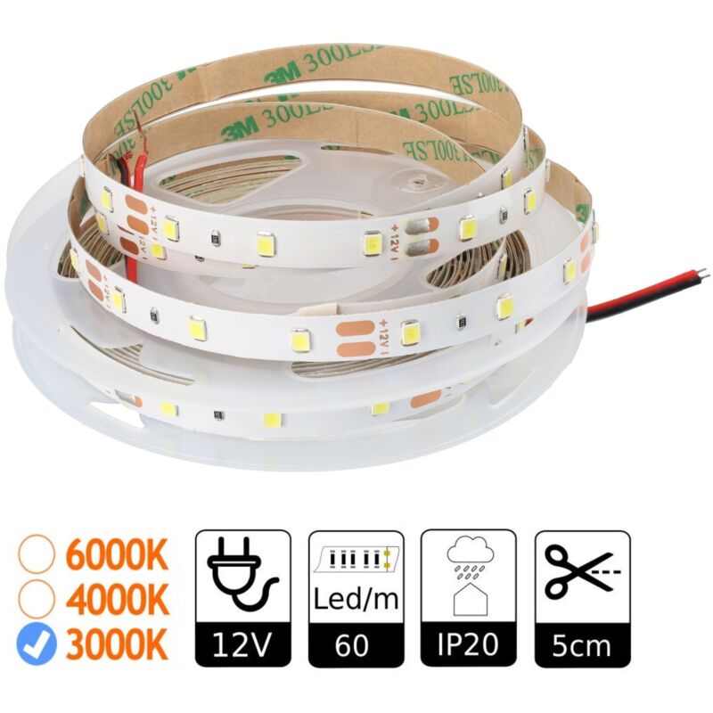 foto del prodotto led pira 12v 3000k 60leds ip20 smd2835 5 m led 12v strip jandei