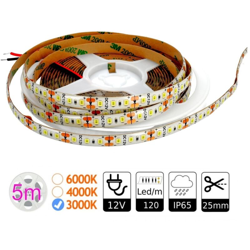 foto del prodotto led pira 12v 3000k ip65 120 led metro smd2835 bobina 5 mts strips led jandei