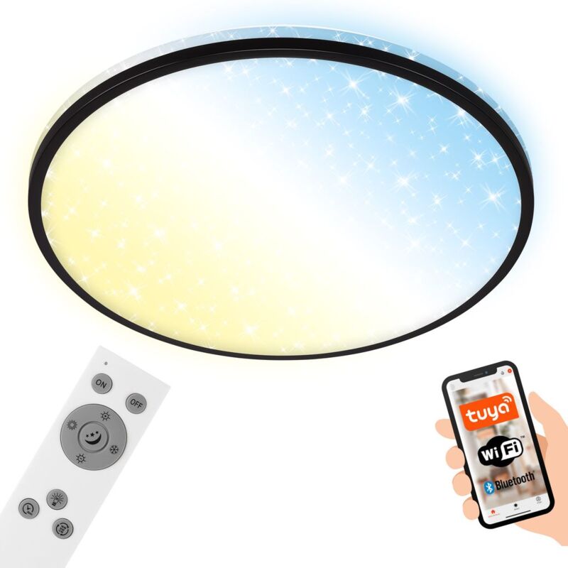 foto del prodotto led plafoniera cct wifi bluetooth decorazione stellata 42w nero 33cm briloner