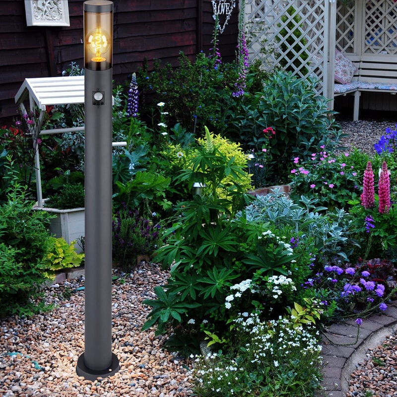 foto del prodotto led segnapasso rilevatore di movimento paletto luminoso da esterno lampade da giardino antracite ip44, piantana patio balcone, acciaio inox color