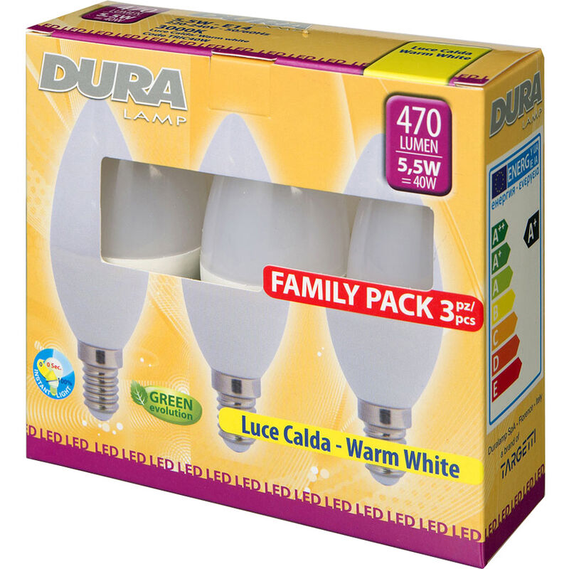 foto del prodotto led set 3 oliva w5,5e14 lumen470 3000k calda