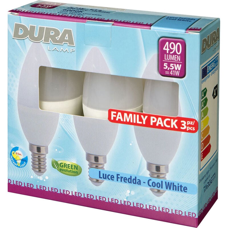 foto del prodotto led set 3 oliva w5,5e14 lumen480 6500k fredda