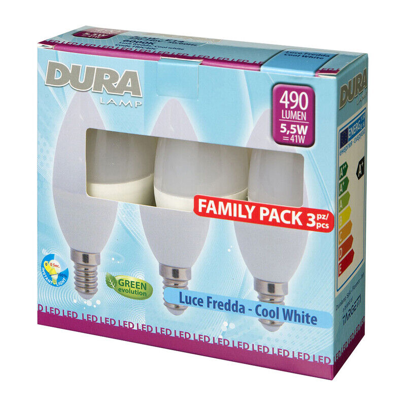 foto del prodotto led set 3 oliva w5,5e14 lumen480 6500k fredda. prezzo per 1 pezzo.