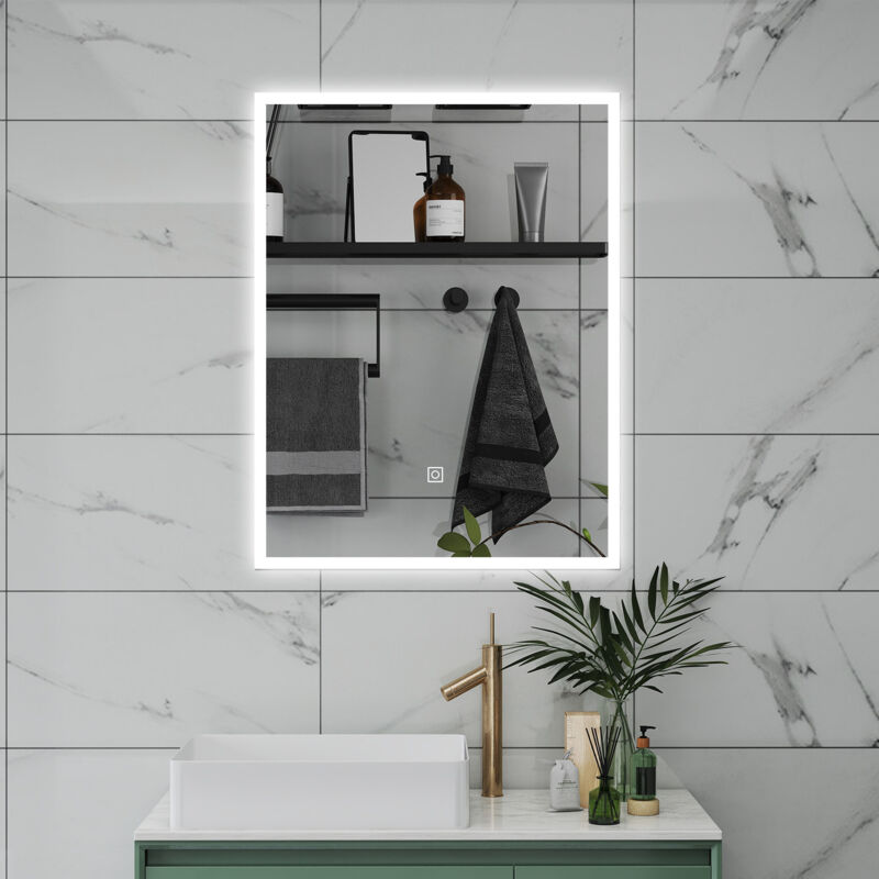 foto del prodotto led specchio da bagno 50 x 70 cm, luminosit regolabile a 3 colori, antiappannamento, memoria di interruzione di corrente