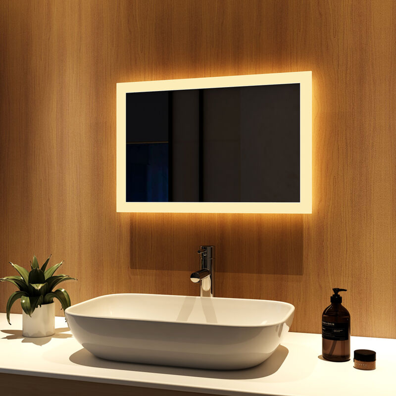 foto del prodotto led specchio da bagno 60x40cm illuminato specchio da bagno a led da muro, 3000k luce bianca caldav meykoers
