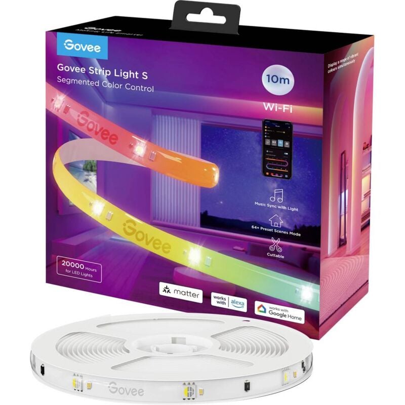 foto del prodotto led strip lights matter ready 10 meter h612ccd1 kit base striscia led 230 v, 24 v rgb 1 pz. govee