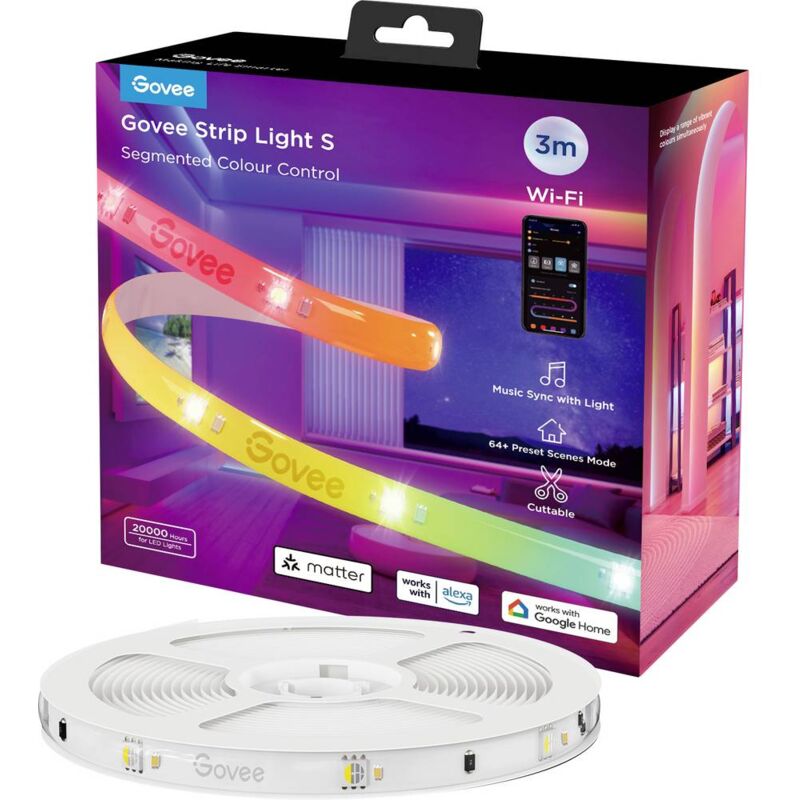 foto del prodotto led strip lights matter ready 3 meter h612fcd1 kit base striscia led 230 v, 24 v 3 m rgb 1 pz. govee