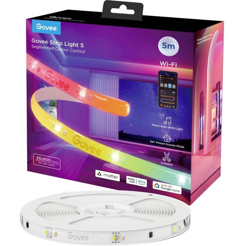 foto del prodotto led strip lights matter ready 5 meter h612acd1 kit base striscia led 230 v, 24 v rgb 1 pz. govee