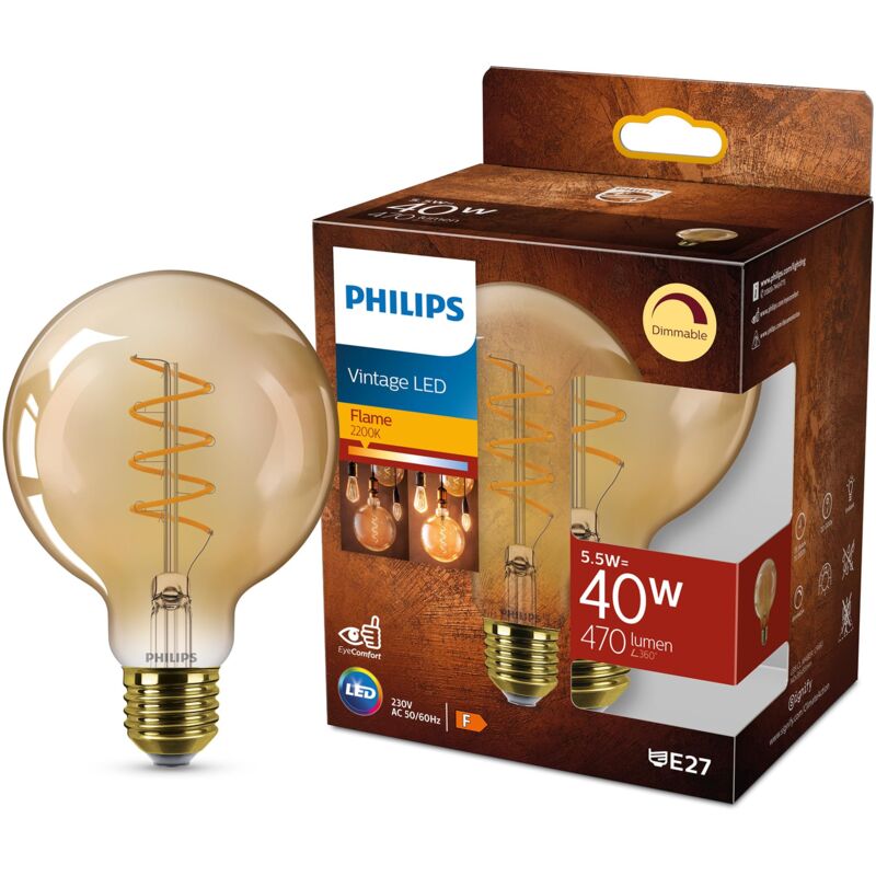 foto del prodotto led vintage lampadina ambrata, 40w, e27, luce bianca calda, dimmerabile philips