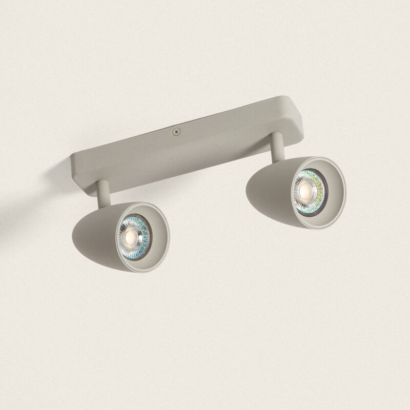 foto del prodotto ledkia applique alluminio rettangolare adrien 2 faretti grigio pietra