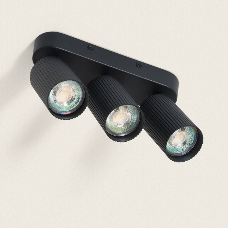 foto del prodotto ledkia applique da soffitto alluminio aritz 3 faretti nero