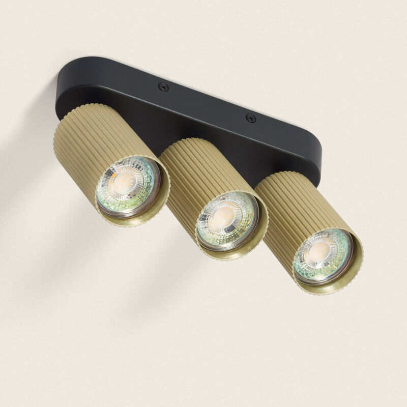 foto del prodotto ledkia applique da soffitto alluminio aritz 3 faretti oro