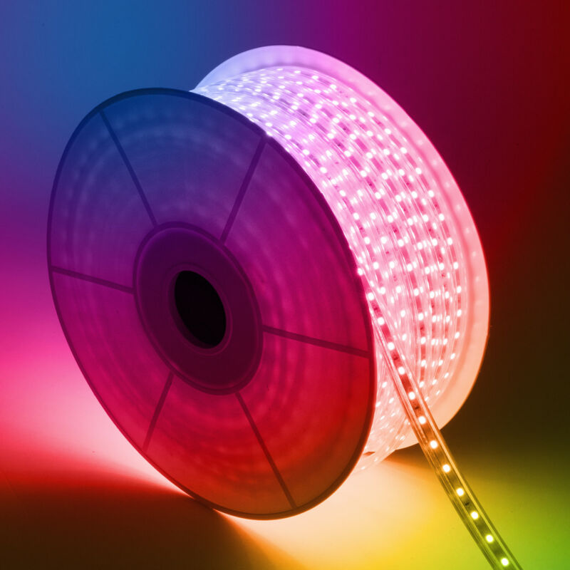 foto del prodotto ledkia bobina 50m striscia led regolabile 220v ac 60 led m rgb ip65 larga 16mm taglio 100cm