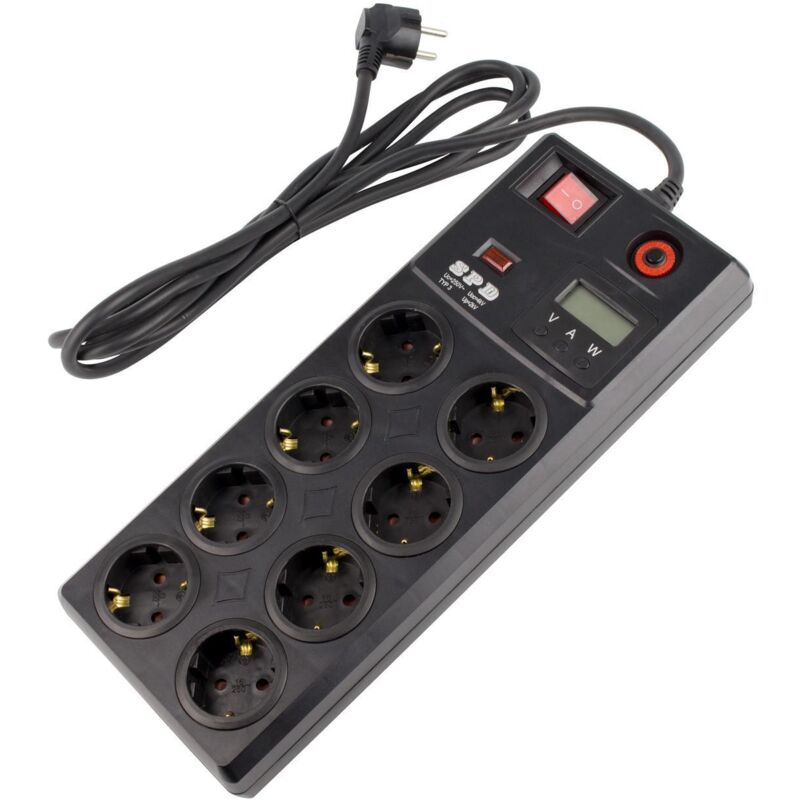 foto del prodotto ledkia ciabatta multipla 8 prese tipo f schuko protezione sovratensione 3m nero