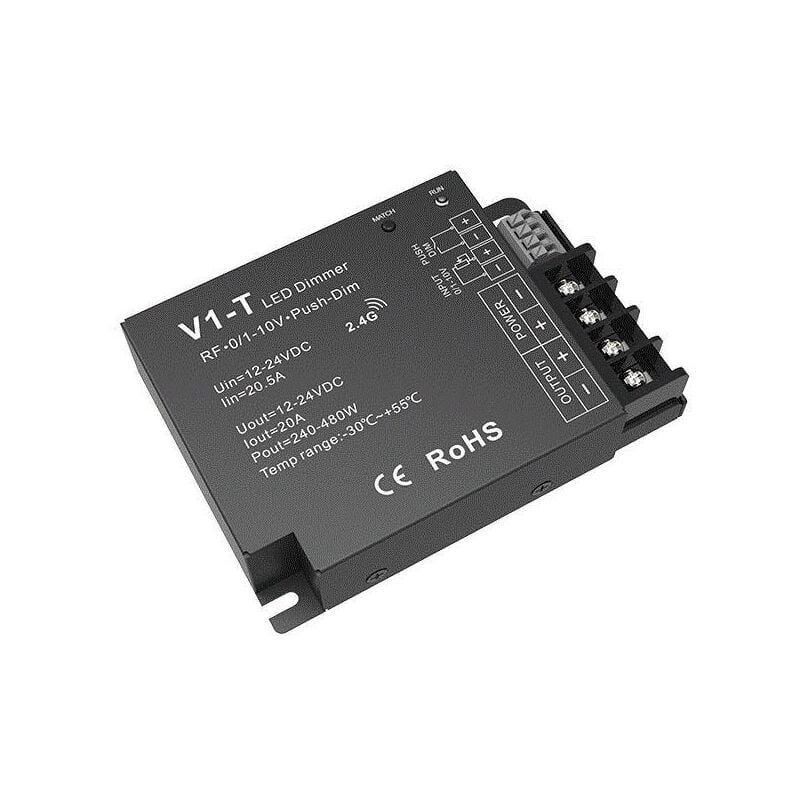 foto del prodotto ledkia controller regolatore striscia led monocolore 12 24v dc compatibile con telecomando rf, regolatore 0 1 10v e pulsante